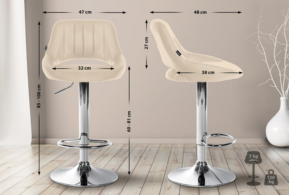BARHOCKER Milos Kunstleder chrom creme - Chromfarben/Naturfarben, Kunststoff/Metall (47/106/48cm) - TPFLiving