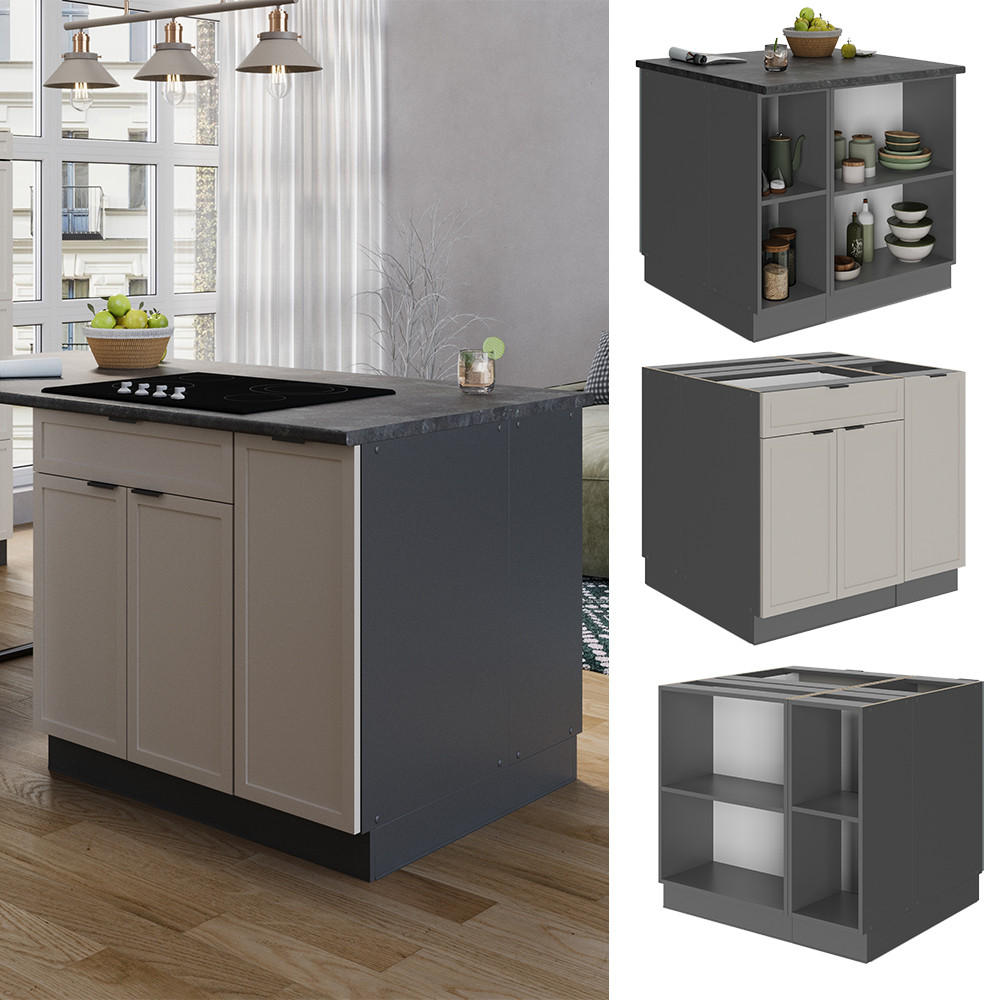 KÜCHENINSEL Fame-Line GrauBeige 90 cm mit Schublade, ohne AP - Anthrazit/Grau, Holzwerkstoff (90/82/60cm) - Vicco