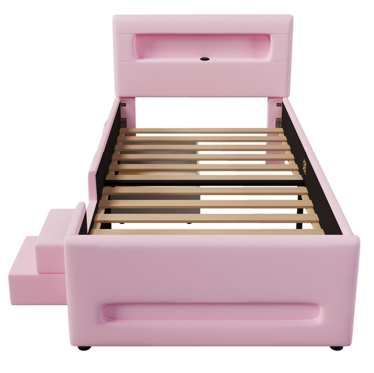 POLSTERBETT 90/200 cm mit Treppe, Schublade und LED-Beleuchtung, PU, Rosa - Rosa, Holzwerkstoff (90/200cm) - Redom