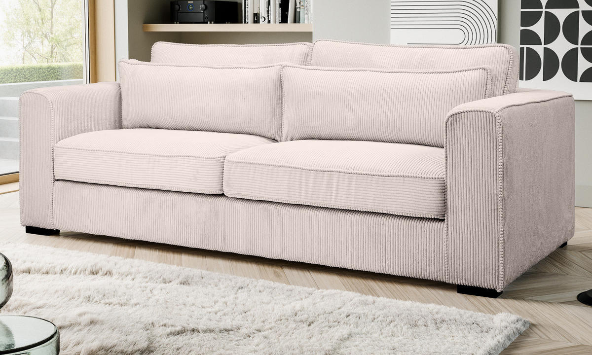 SOFA grau-beige Cord 3-Sitzer 241 cm, Couch mit Wellenfederung - Beige/Schwarz, Holzwerkstoff/Kunststoff (241/92/112cm) - Inn.Furn