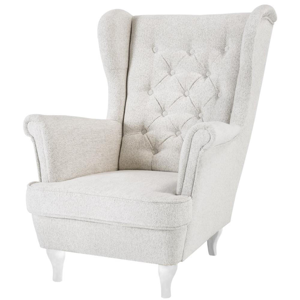 CHESTERFIELD-SESSEL Falco beige mit Weiß Holzbeinen - Beige/Weiß, Holz/Textil (82/102/92cm) - Beautysofa