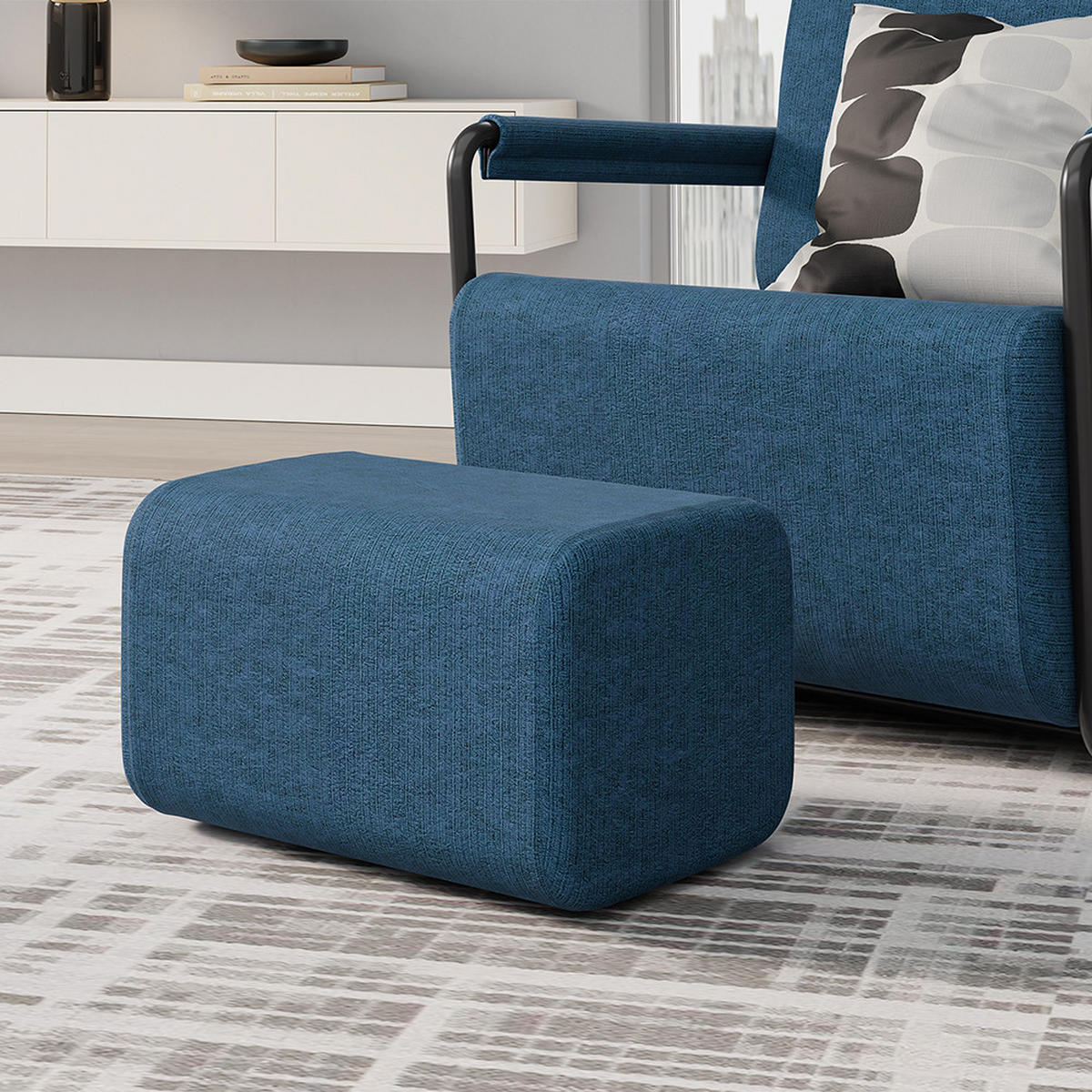 SESSEL mit Hocker und Metallgestell FST99-B - Ahornfarben, Fell (59.5/78/67cm) - SoBuy
