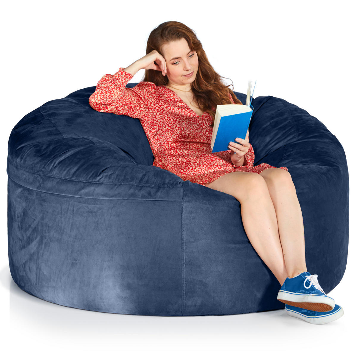 RIESEN-SITZSACK XXL JUMBO Velours 5ft - Dunkelblau, Textil (150/120/150cm) - Green Bean