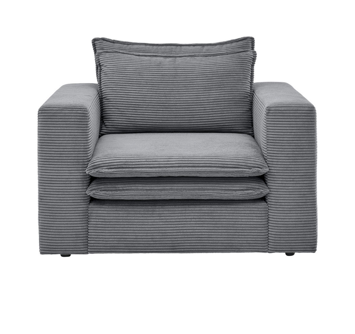 SESSEL grau Cord, Loungesessel 110 cm - Beige/Grau, Holz/Kunststoff (110/83/91cm) - Furn.Design