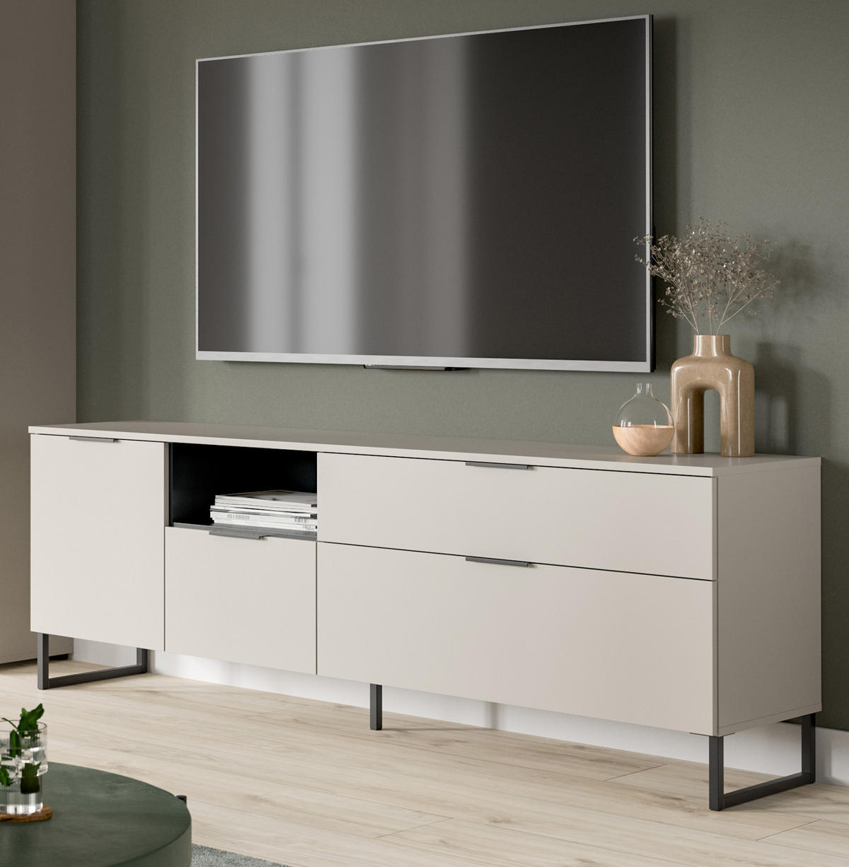 TV-LOWBOARD Kaschmir, schwarz, TV Unterteil 185 cm mit Soft-Close - Kaschmir/Schwarz, Holzwerkstoff/Kunststoff (185/64/41cm) - Inn.Furn
