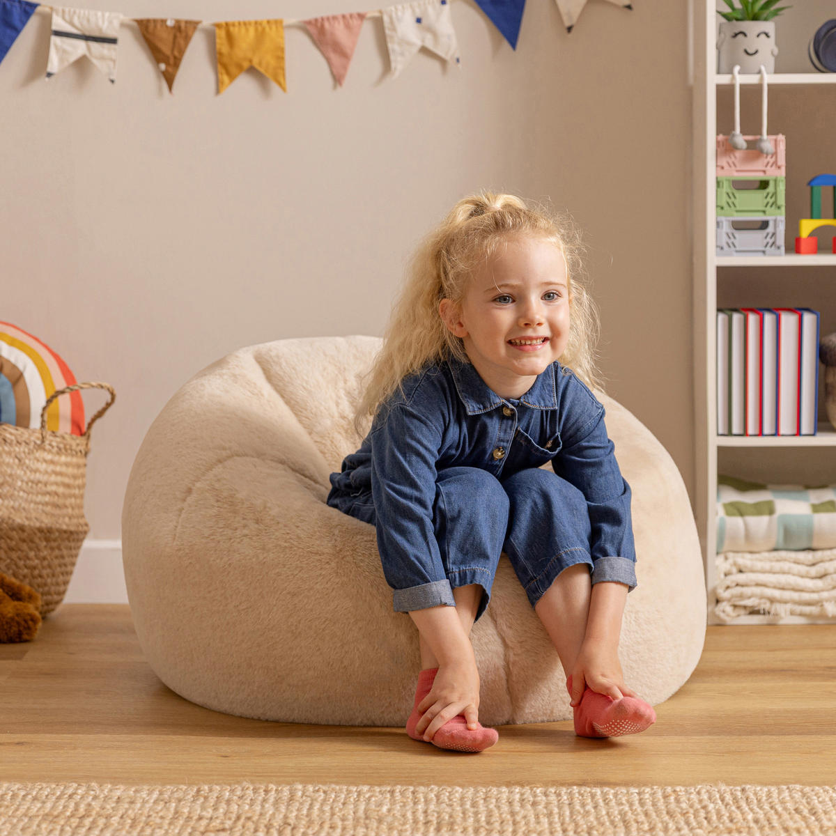 KINDERSITZSACK Kingston Kaninchenkunstfell - Beige, Textil (80/45/80cm) - icon