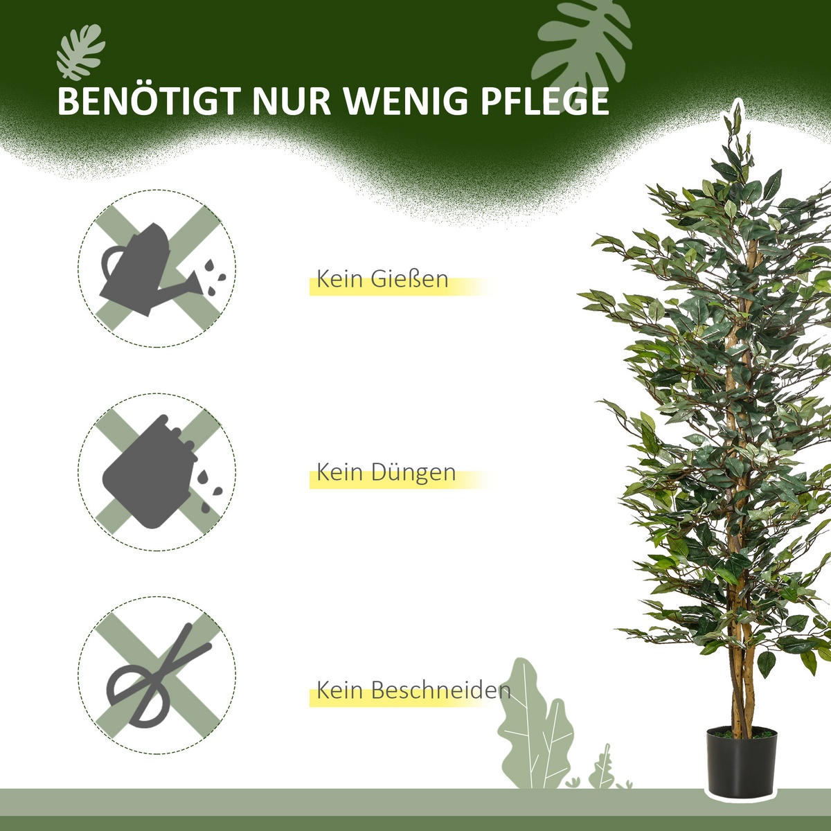KÜNSTLICHE Pflanzen, PEVA, PE, Grün - Grün, Kunststoff (150cm) - HOMCOM