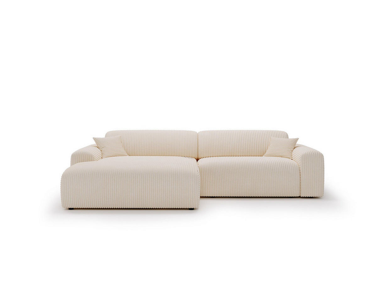 ECKSOFA mit Longchair - Cord - Creme/Schwarz, Kunststoff/Textil (284/178cm) - home24
