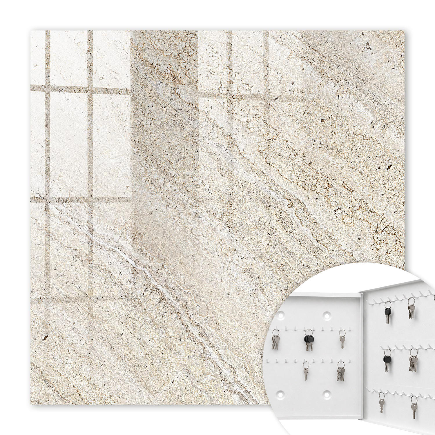 SCHLÜSSELBOX Weiß 30x30 cm – Türöffnung nach rechts - Heller Marmor - Beige, Metall (30/30/5cm) - TULUP