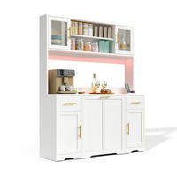 KÜCHENBUFFET 140x40x173 cm, 2 Schubladen, ausziehbarer Müllschrank, LED-Beleuchtung, 2 USB-Anschlüsse, Glastüren, verstellbare Einlegeböden, Weiß - Weiß, Holzwerkstoff (140/173/40cm) - FOHERE