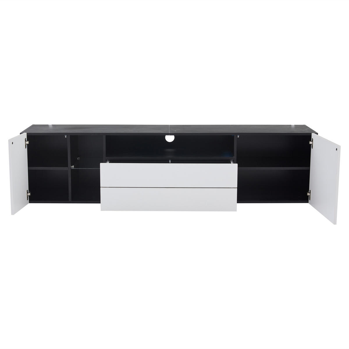 TV-SCHRANK 180/40/45 cm Schwarz-Weiß mit LED, 2 Schubladen und 2 Türen - Schwarz, Holzwerkstoff (180/45/40cm) - Oxeza