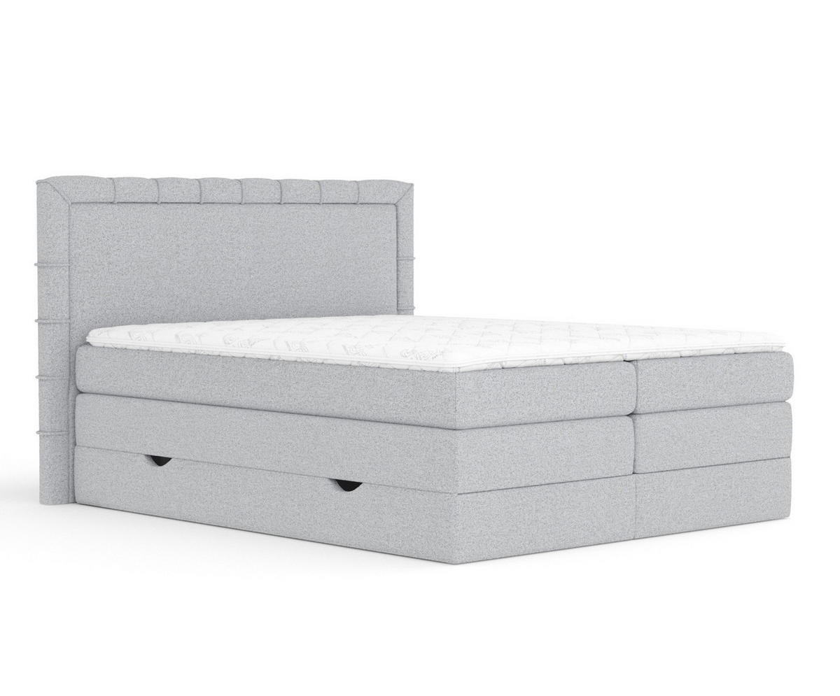 BOXSPRINGBETT Rosabel Hellgrau 180/200 cm mit Matratze und Topper - Hellgrau/Schwarz, Holz/Holzwerkstoff (180/200cm) - Maison de Reve