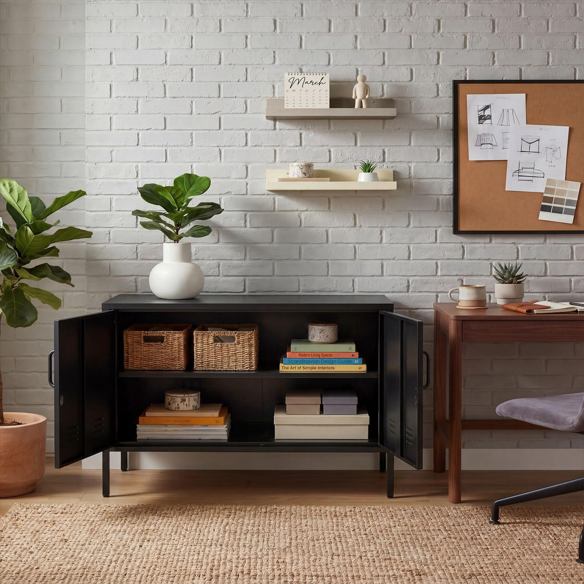 SIDEBOARD Baker, Kippschutz, höhenverstellbare Füße, schwarz - Schwarz, Metall (100/65/42.5cm) - tectake