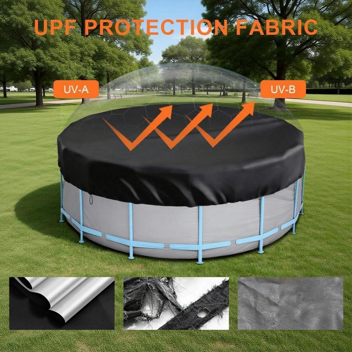 POOLABDECKUNG rund 370 cm wasserdicht UV-beständig - Schwarz, Textil (370/370cm)