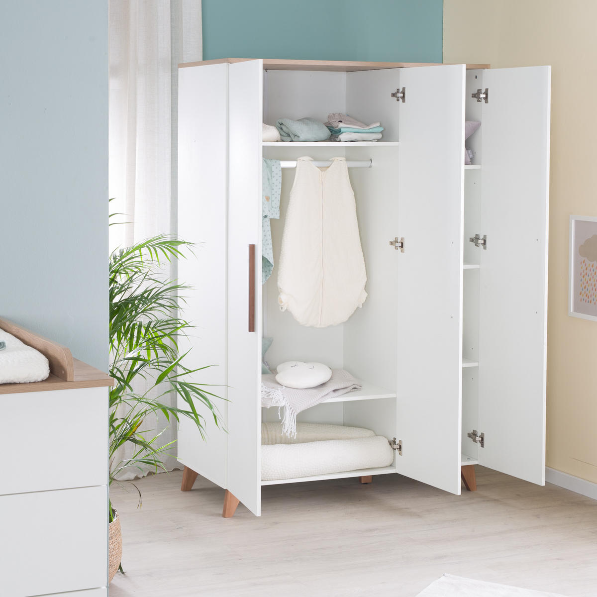 KLEIDERSCHRANK Lennie - Eichefarben/Weiß, Eichenholz/Holz (119/190/52cm) - Roba