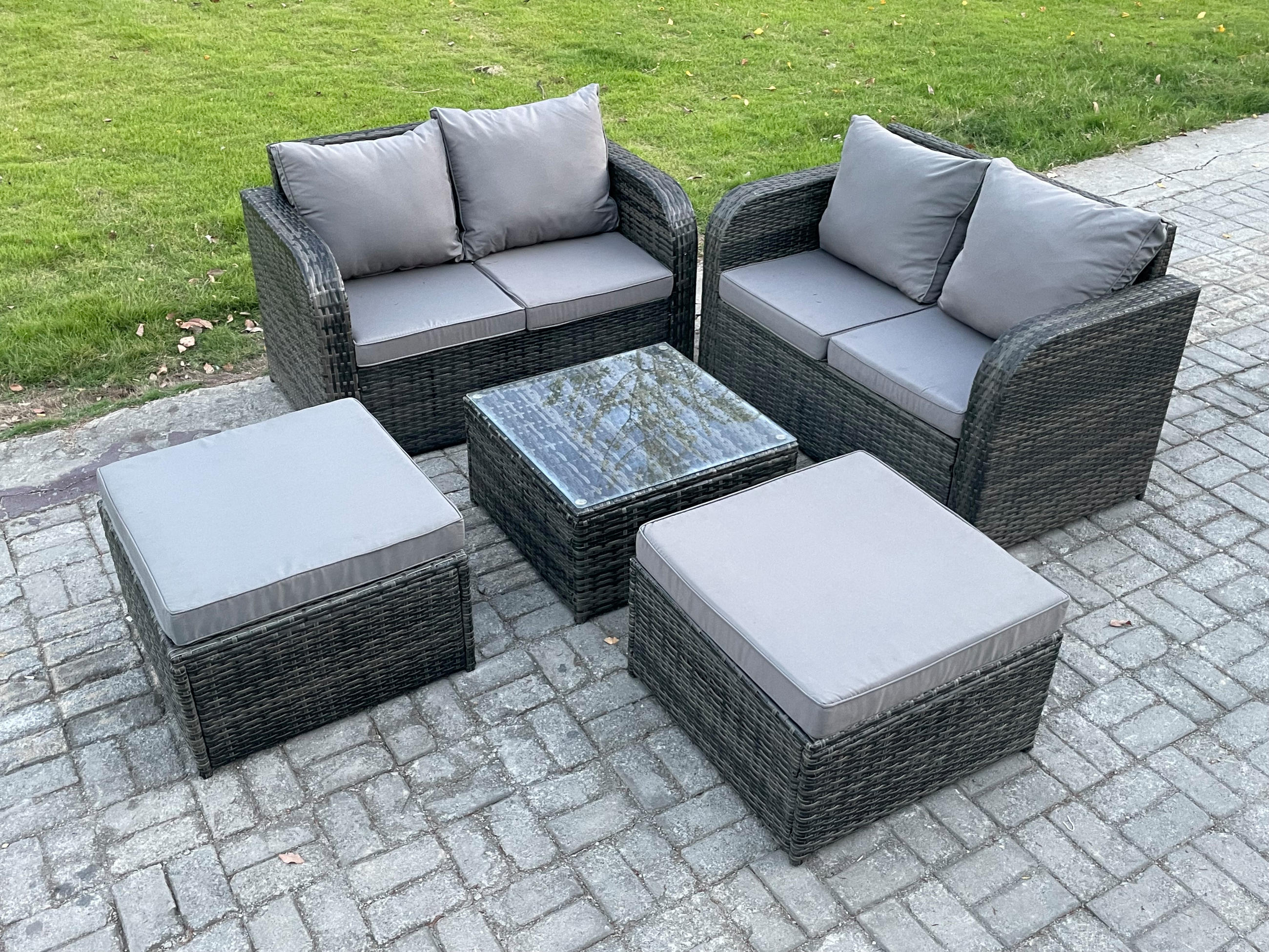 GARTENMÖBELGARNITUR Polyrattan Dunkelgrau 6-Sitzer - Dunkelgrau, Metall - Fimous