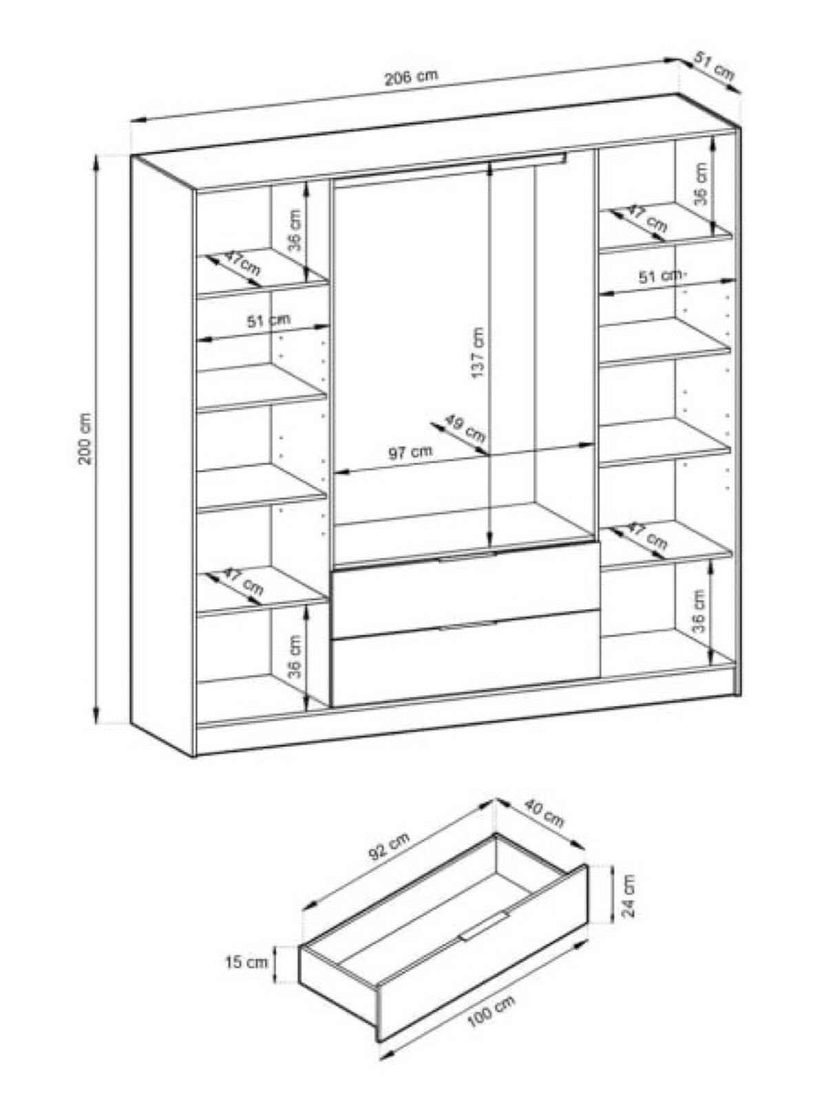 SCHRANK Kaschmir KELLY Vier Türen Mit Lamellen 206 cm - Kaschmir, Holzwerkstoff (206/200/51cm) - Sepro Meble