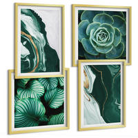 BILDER SET 4er Set - 50x50 cm & 40x60 cm Goldrahmen - Abstrakte Muster von Sukkulentenblättern - Goldfarben, Kunststoff (50/50cm) - TULUP