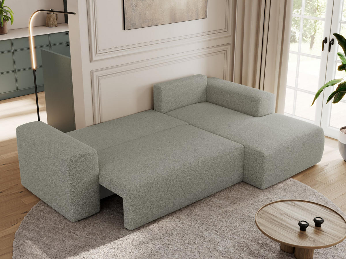 ECKSOFA TRENTINO L Hellgrau Boucle - Rechts - Hellgrau/Schwarz, Textil (164/266cm) - MKS