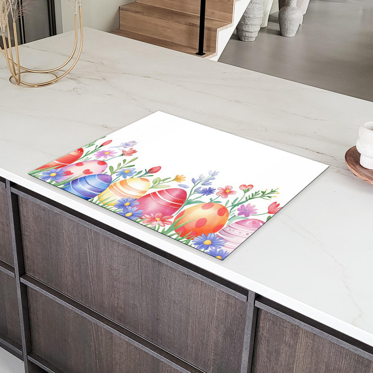 HERDABDECKPLATTE Blumengarten - Bunt - Eier Induktionsmatte 77x59 cm - Weiß, Kunststoff (77/59/0.2cm) - MuchoWow