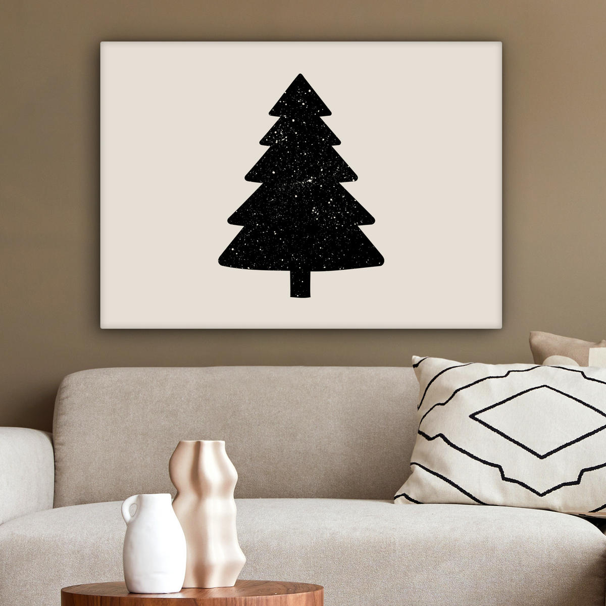 LEINWANDBILD Weihnachtsbaum - Schwarz - Urlaub - Beige Wandbilder 80x60 cm - Schwarz, Textil (80/60cm) - MuchoWow