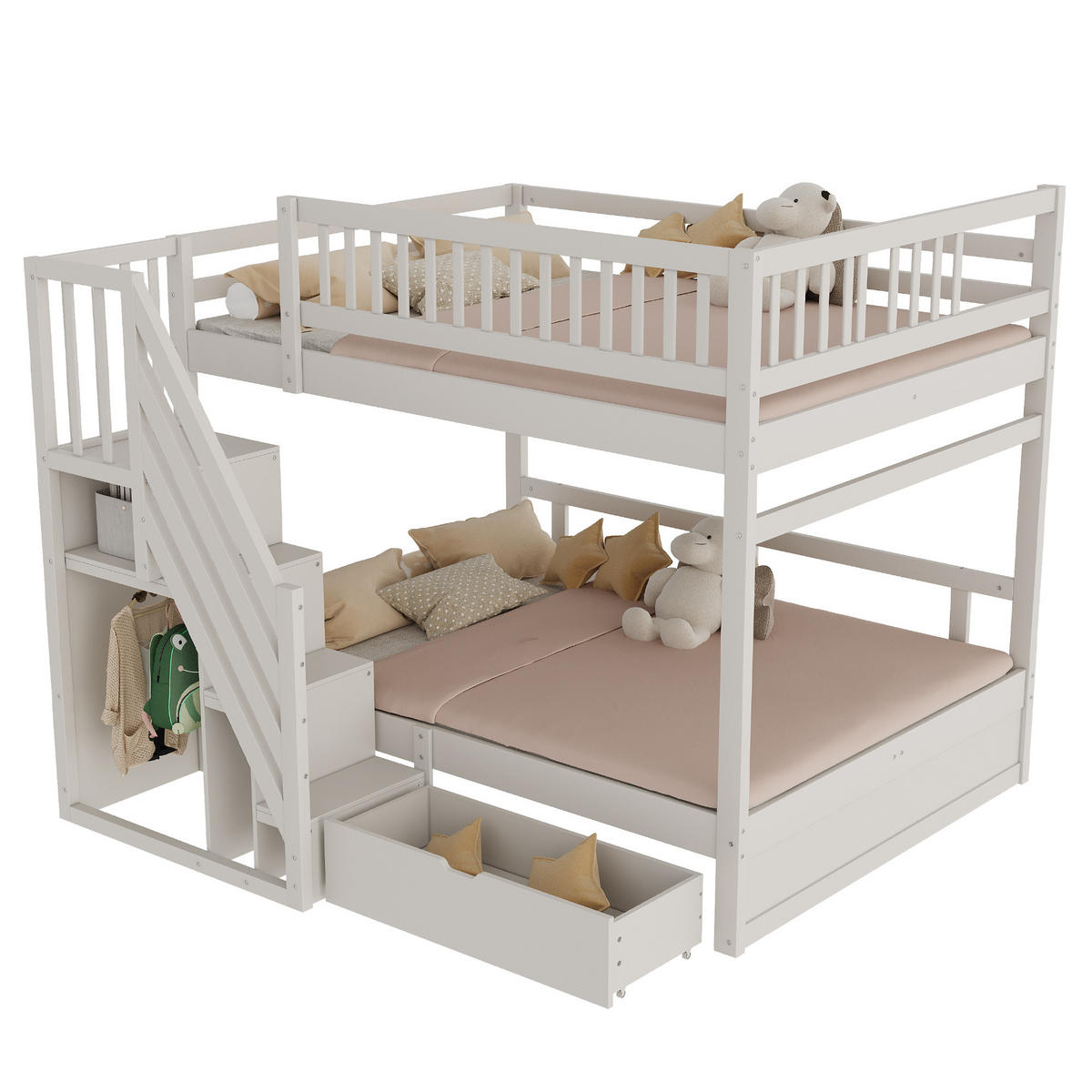 ETAGENBETT Massivholz Weiß 140x200 cm 2-tlg. - Weiß, Holz (140/200cm) - ComfortXL