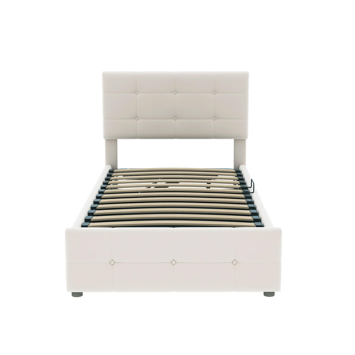 KINDERBETT 90/200 cm mit hydraulischem Stauraum und höhenverstellbarem Kopfteil Beige - Beige, Textil (90/200cm) - OKWISH