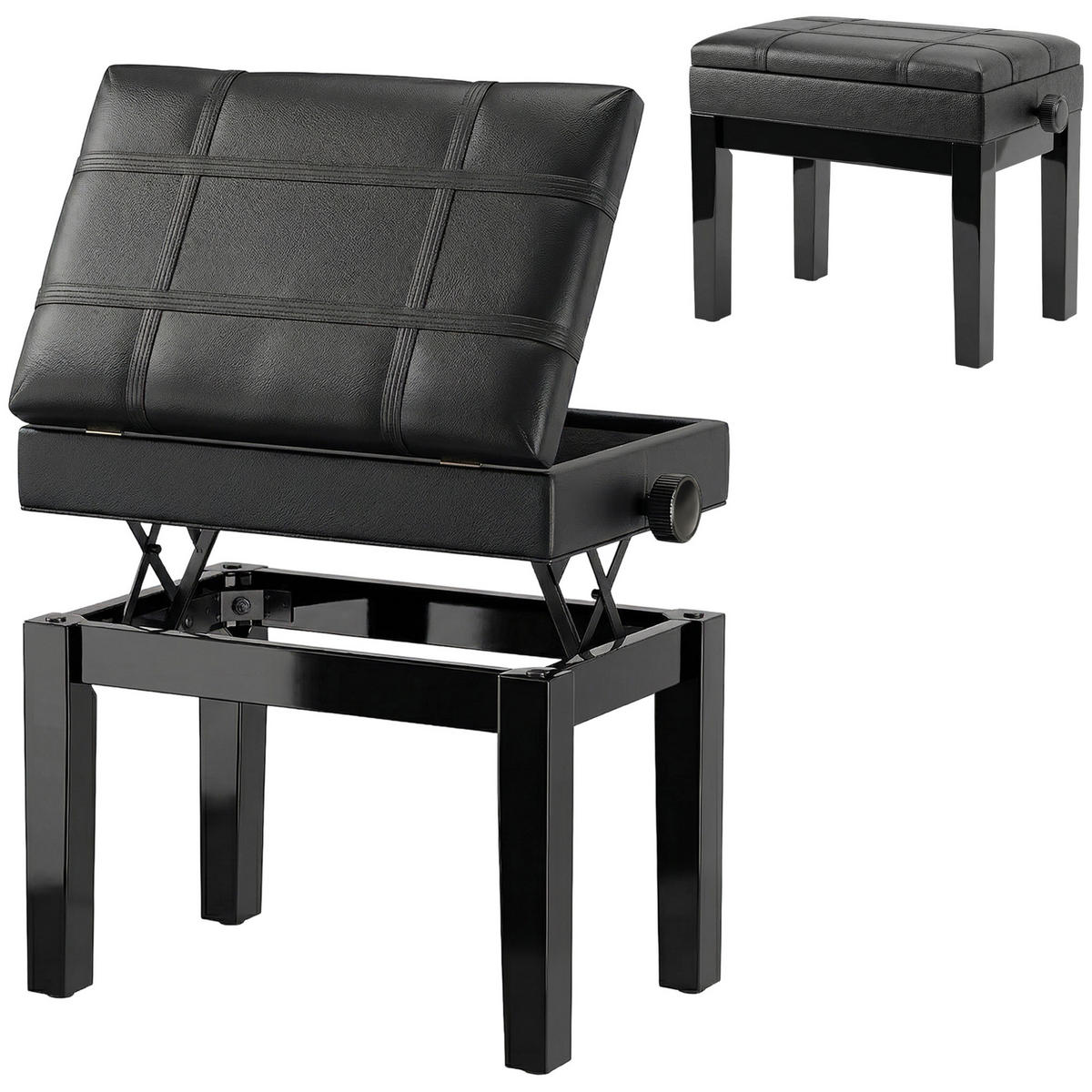 HOCKER DE-16370 höhenverstellbar mit integriertem Fach Schwarz - Schwarz, Metall (35/56/63cm) - ComfortXL