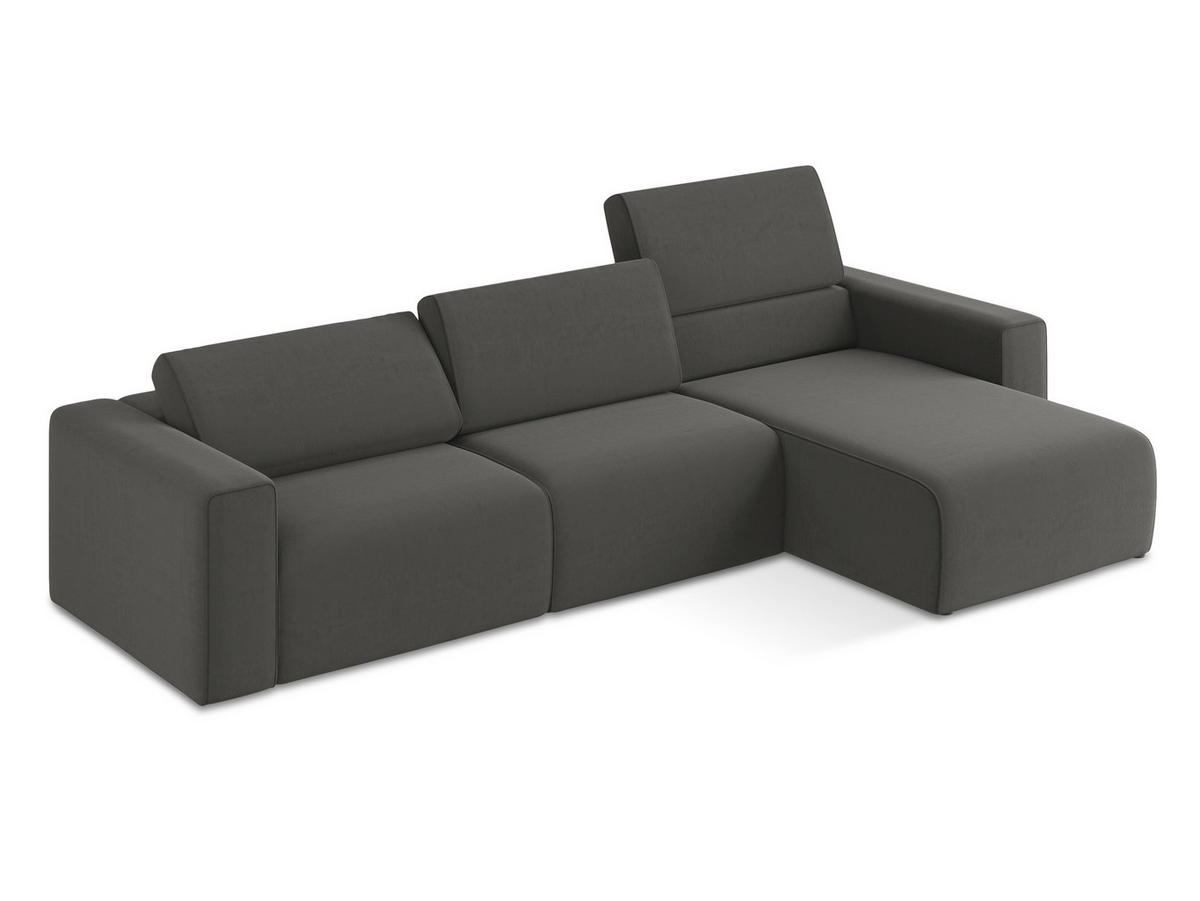 ECKSOFA Rechts Samt Stoff Grau - Dunkelgrau/Schwarz, Kunststoff/Textil (314/167cm) - Makamii