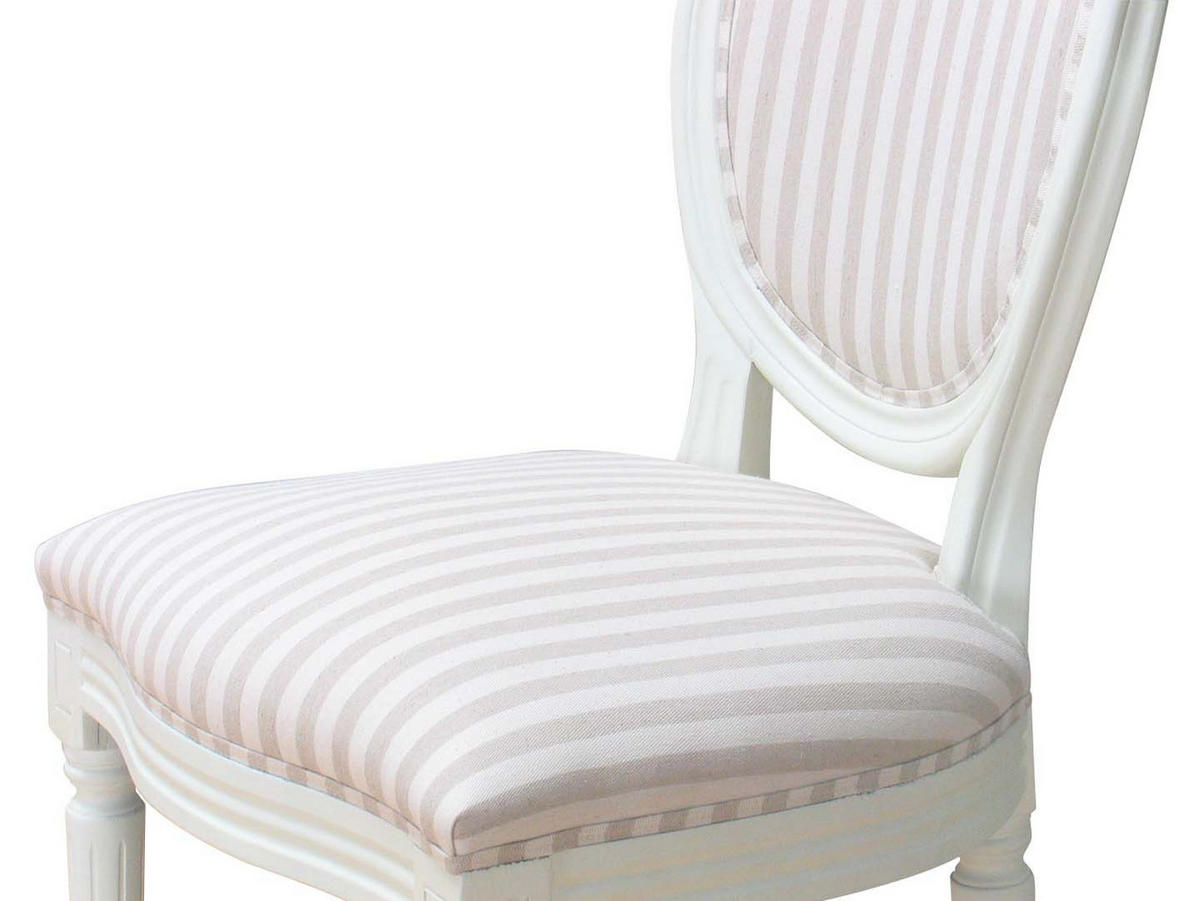 STUHL 2er-Set antikweiss, Stoff beige gestreift - Weiß, Holz/Textil (50/93/47cm) - ebuy24