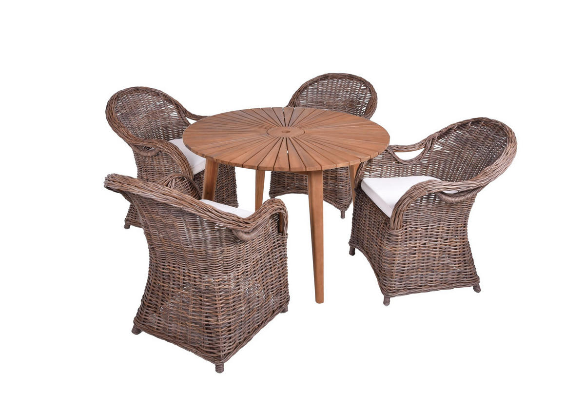 GARTEN-SITZGRUPPE Elodie 5-teilig Rattan Braun Gartenmöbel-Set - Braun, Holz - DELUKE