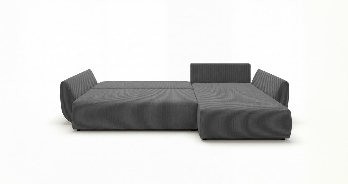 ECKSOFA SYDNEY rechts grau Cord Poso 55 - Schlaffunktion, Bettkasten - Grau, Textil (174/280cm) - Cornero