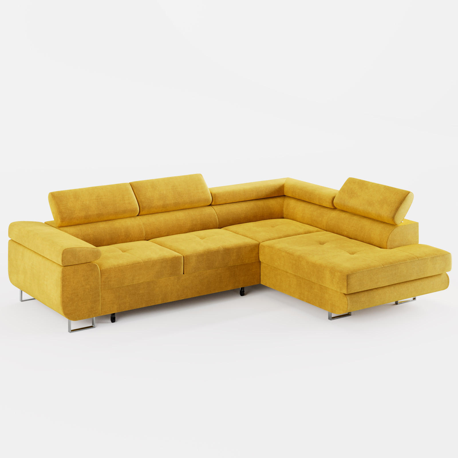 ECKSOFA VEMO EDGE Rechts Gelb Velour-Stoff mit Bettkasten und Schlaffunktion - Gelb, Textil (270/200cm) - Barchello