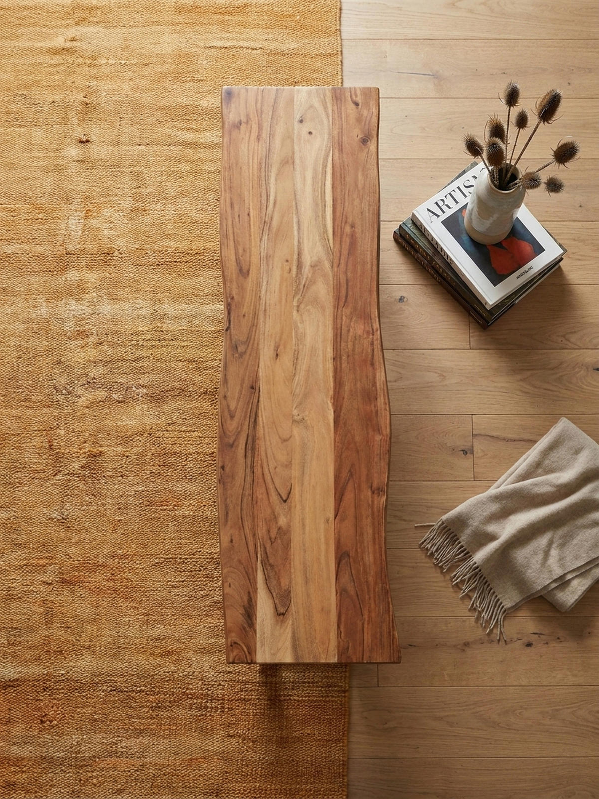 ESSZIMMERBANK Massivholz Metall Baumkante U-Beine, Akazie 120x40x46 cm - Schwarz/Braun, Holz/Metall (120/46/40cm) - KADIMA DESIGN