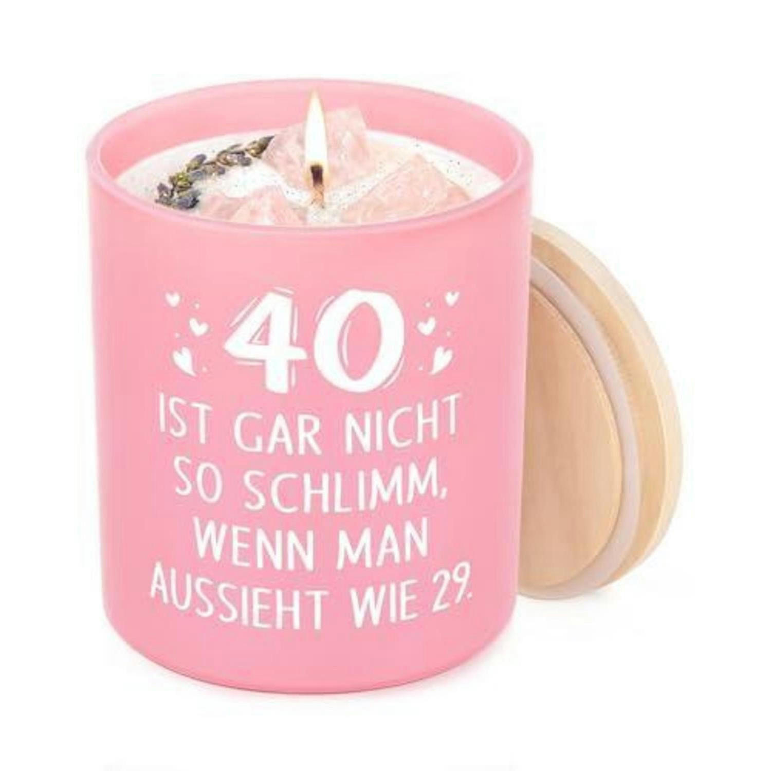 DUFTKERZE 40. Geburtstag Rosa Glas mit Holzdeckel - Rosa, Glas (9.5cm)