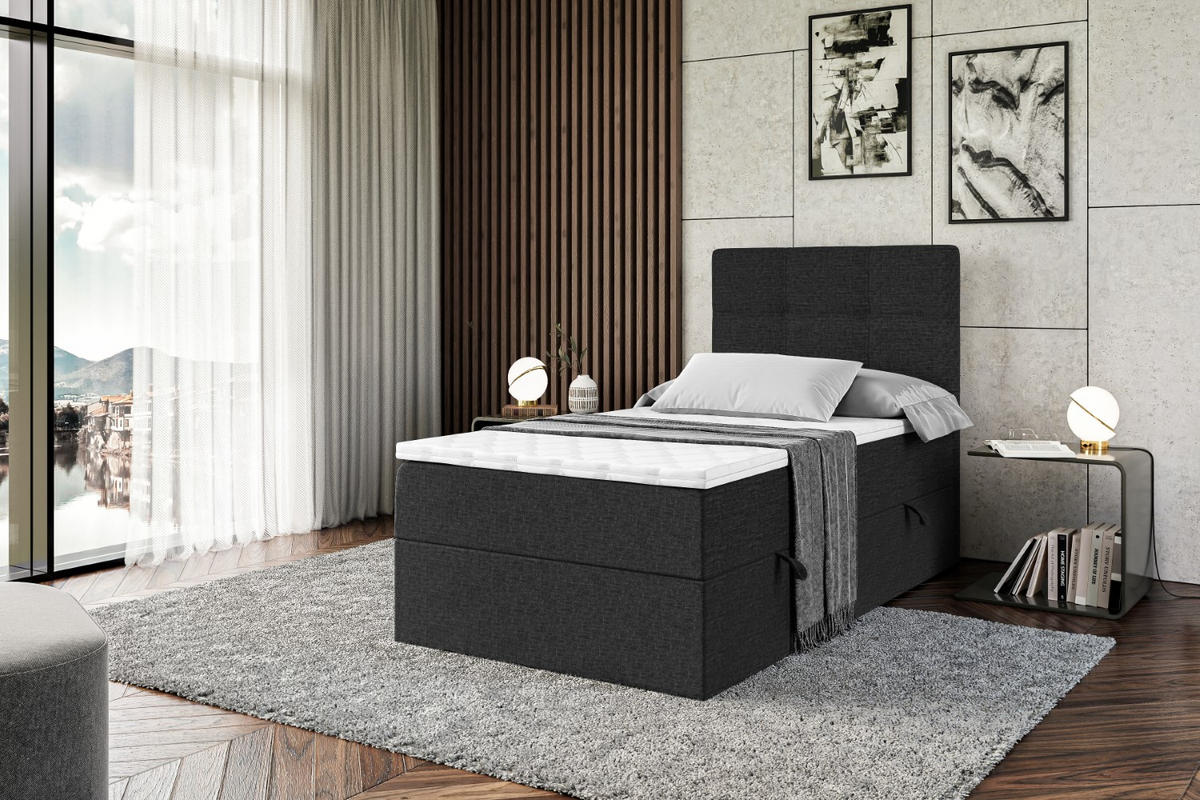 BOXBETT mit Matratze H3 und Lattenrost - MARCE - 90x200 - Links Schwarz - Schwarz, Holzwerkstoff (90/200cm) - ALTDECOR