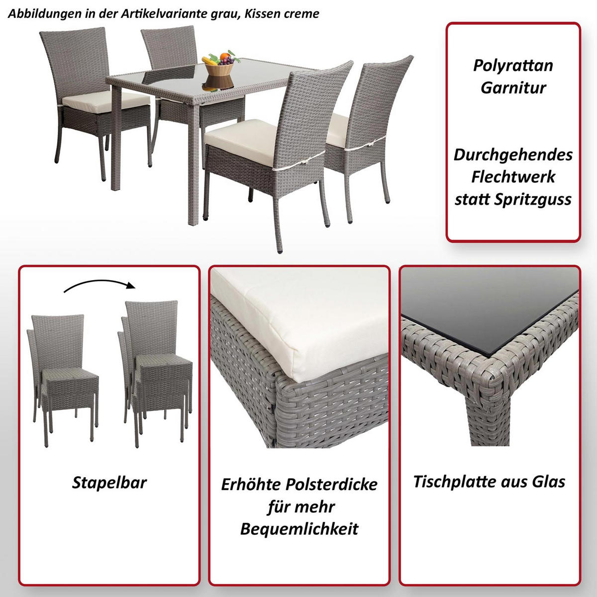 POLY-RATTAN GARNITUR Grau, Braun, Anthrazit 5-teilig-Set - Anthrazit/Braun, Kunststoff - MCW