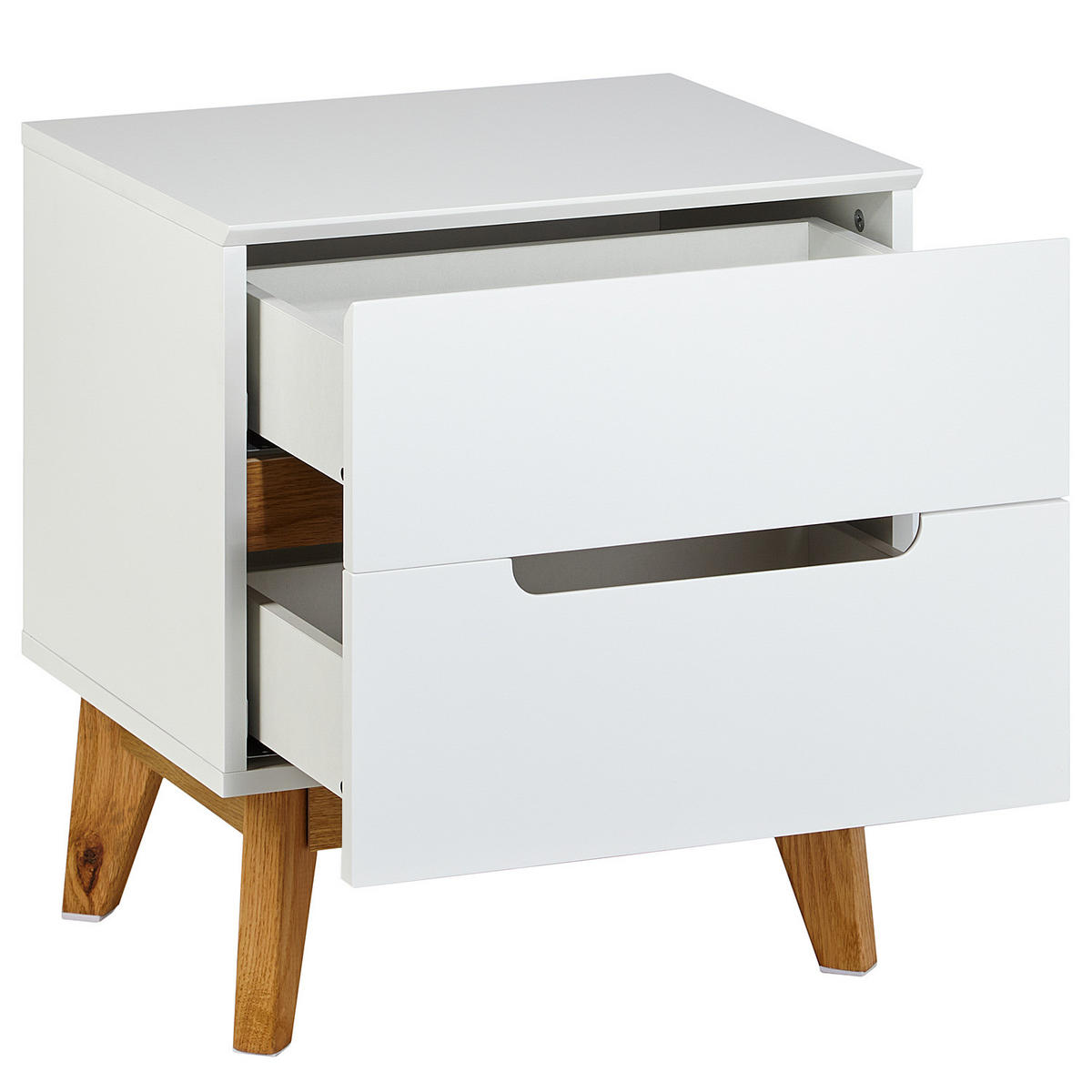 NACHTKOMMODE mit 2 Schubladen - MDF / Massivholz - Weiß, Holz/Holzwerkstoff (48/53/40cm) - home24