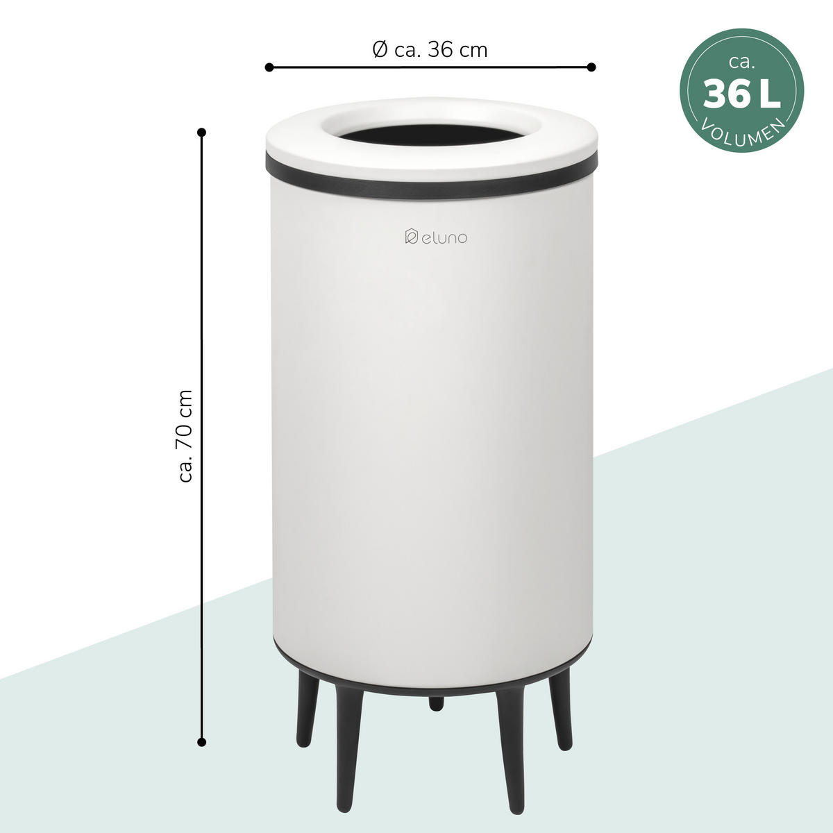 ABFALLEIMER, 36 Liter, aus Metall, weiß - Weiß, Metall (36/70/36cm) - eluno