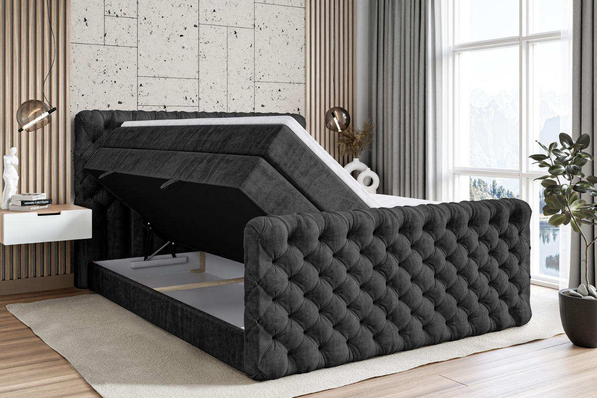 BOXSPRINGBETT BOXI8-Z KING - 160x200 - H3/H4 - Schwarz - Schwarz, Holzwerkstoff (160/200cm) - ALTDECOR