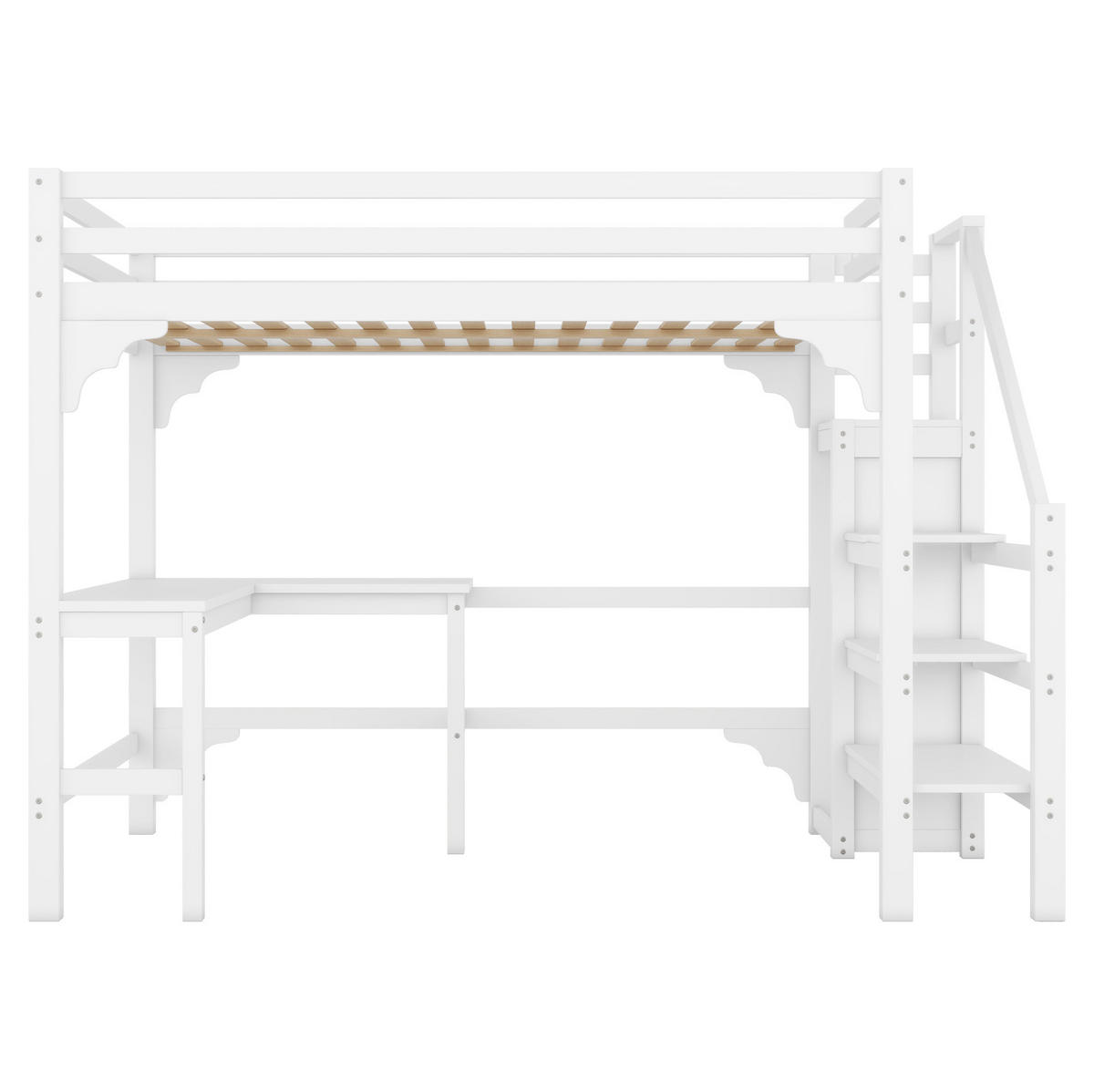 HOCHBETT 140/200 cm in Weiß mit Schreibtisch und offenem Kleiderschrank - Weiß, Holz (140/200cm) - Flora Grace