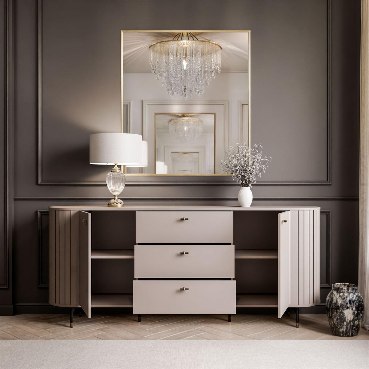 KOMMODE ELODIE 190 2T3S Kaschmir - Kaschmir, Holzwerkstoff (190/81/40cm) - Lookway