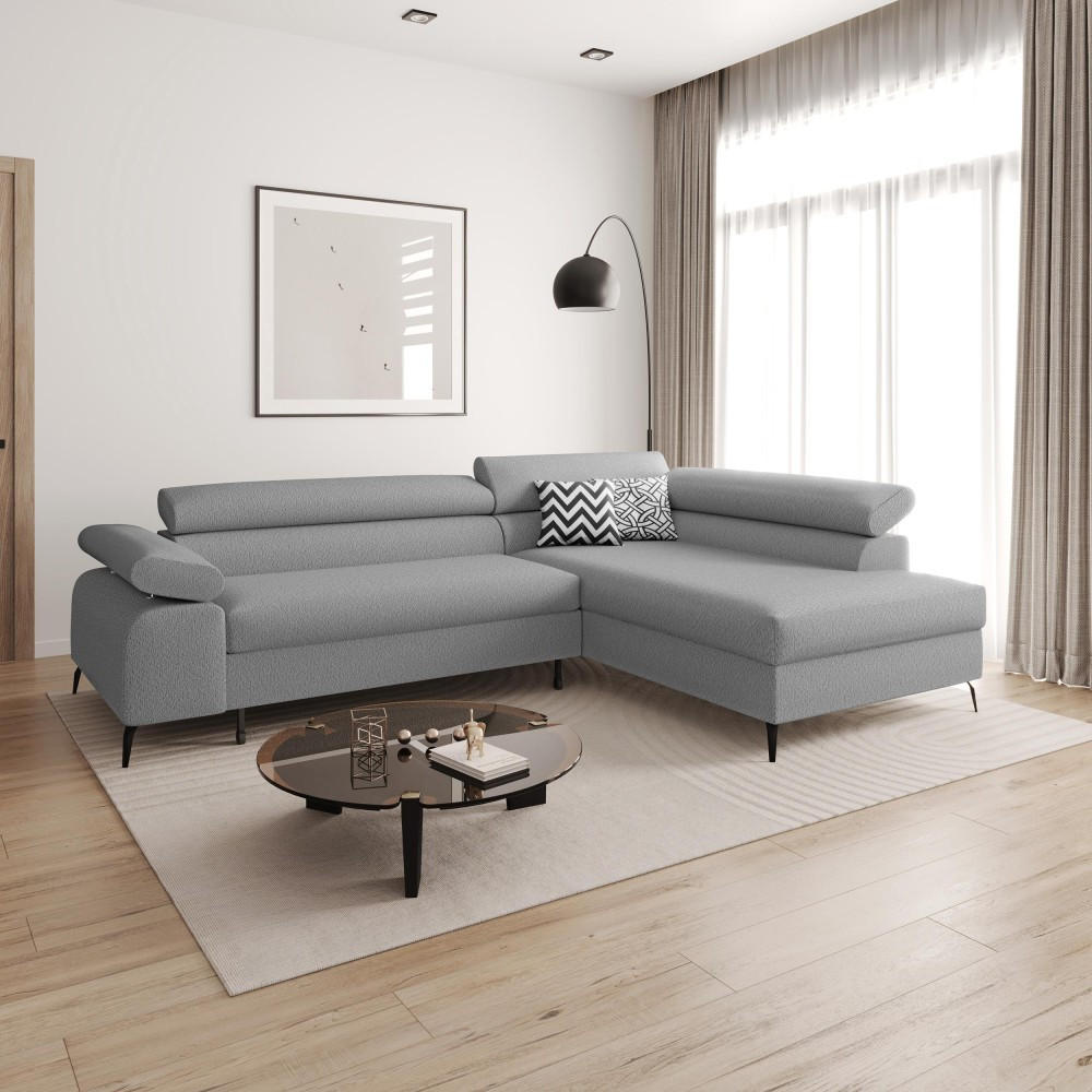 ECKSCHLAFSOFA Mellow mit Bettkasten, Grau, rechts - Schwarz/Grau, Textil (270/205cm) - Beautysofa