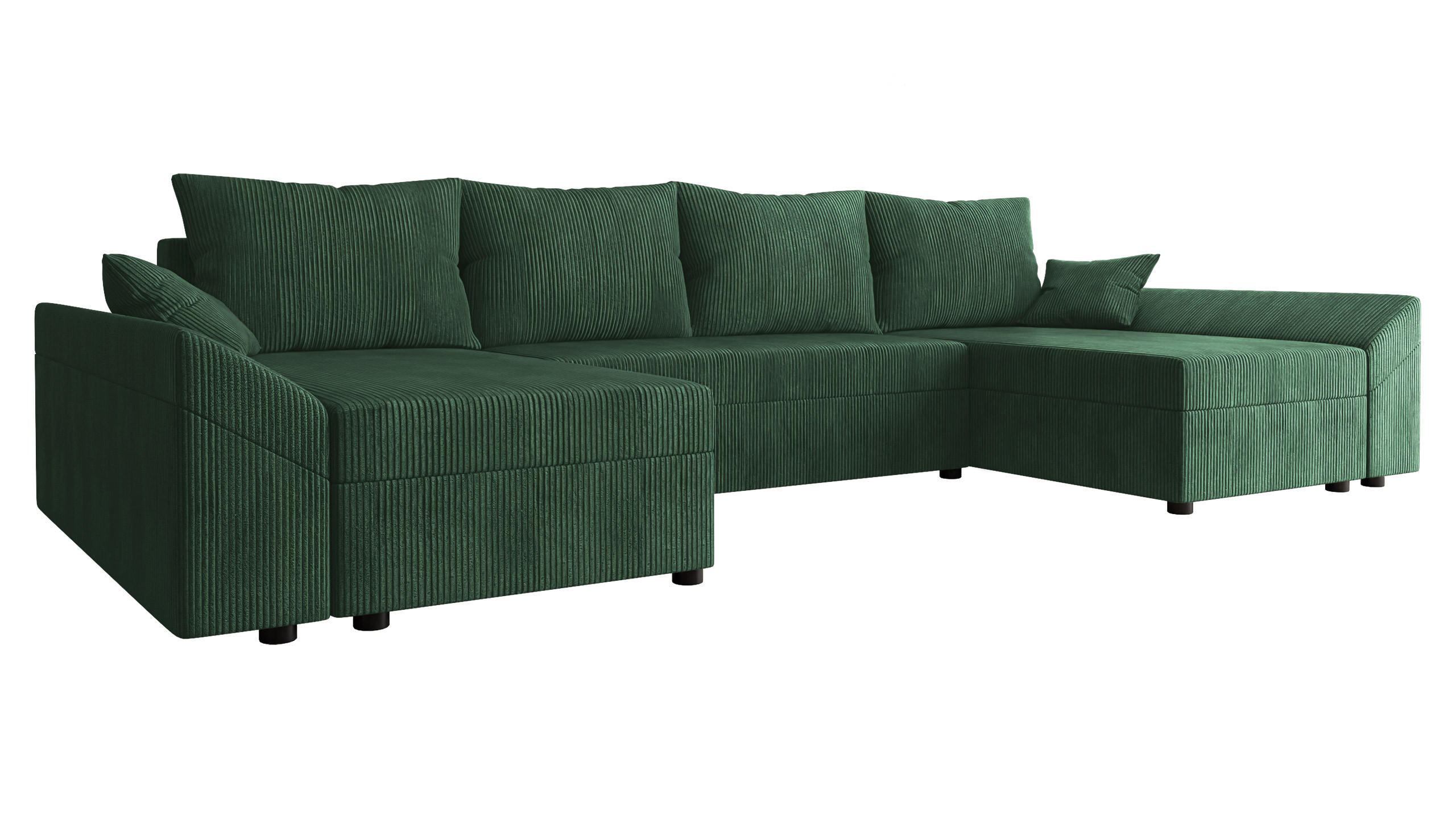 WOHNLANDSCHAFT Dante U Cord - Schwarz/Grün, Holz/Kunststoff (310/82/140cm) - MIRJAN24