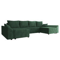 WOHNLANDSCHAFT Dante U Cord - Schwarz/Grün, Holz/Kunststoff (310/82/140cm) - MIRJAN24