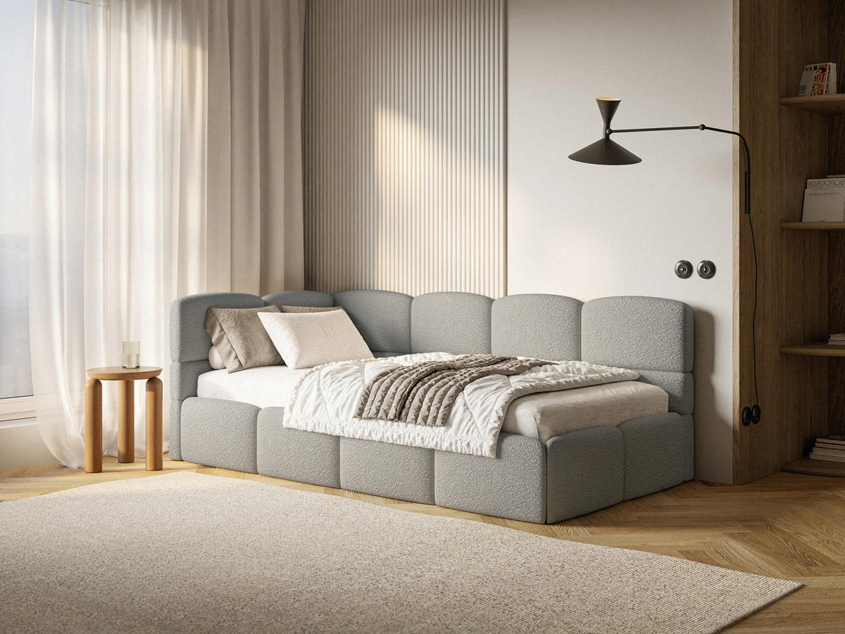 JUGENDBETT Cloudy Grau 120 cm, Bouclé - Schwarz/Grau, Kunststoff/Textil (120/200cm) - Selsey