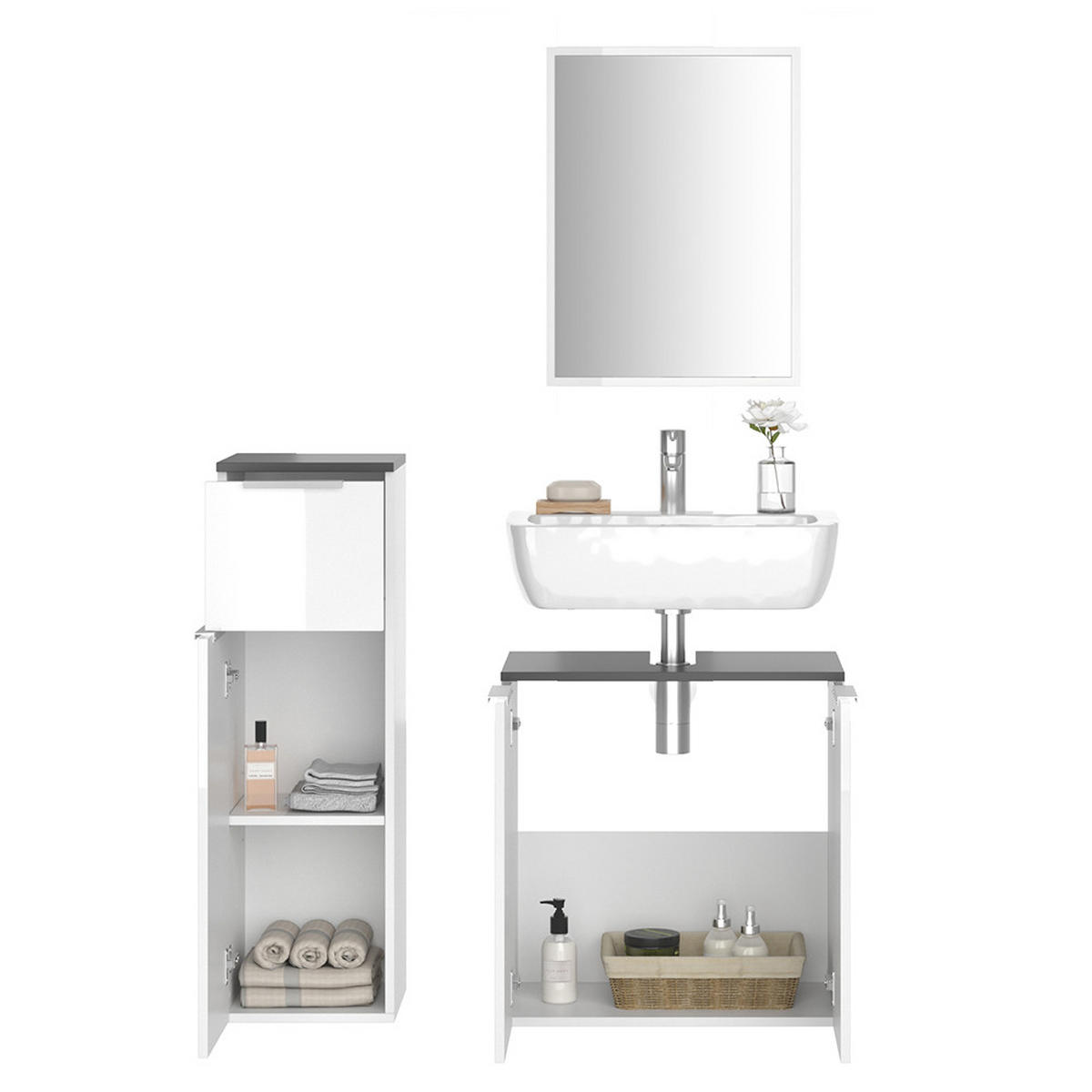 BADMÖBEL-SET Otis Weiß 3 Teile - Weiß, Holzwerkstoff (58/60/33cm) - Vicco