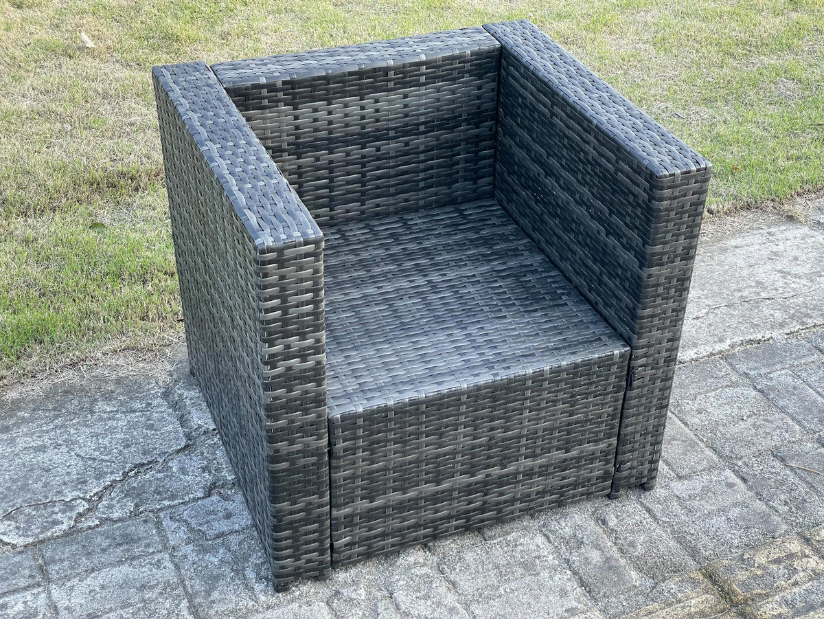 GARTENSET mit Couchtisch Polyrattan 5-Sitzer - Dunkelgrau, Metall - Fimous