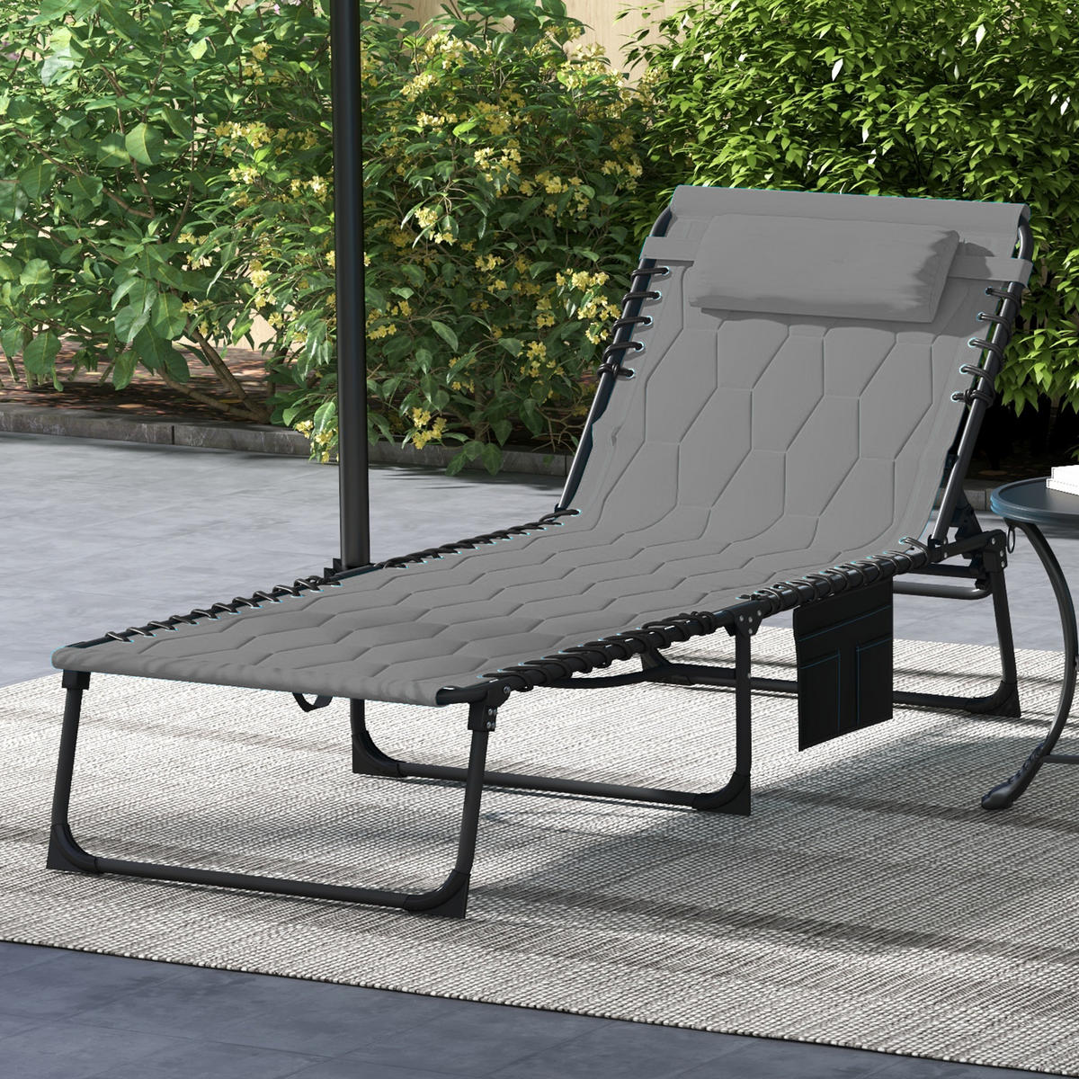 KLAPPBARE Gartenliege mit Kopfkissen, für Garten, Balkon, Oxford, Grau - Grau, Metall (188/36/65cm) - Outsunny