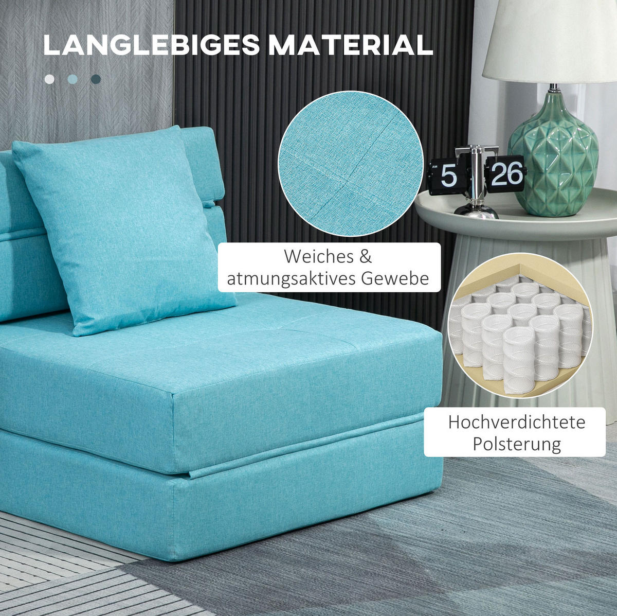 SCHLAFSESSEL 70/70/61 cm mit Liegefläche 70/174 cm – klappbar & platzsparend - Blau, Textil (70/61/70cm) - BEAOK